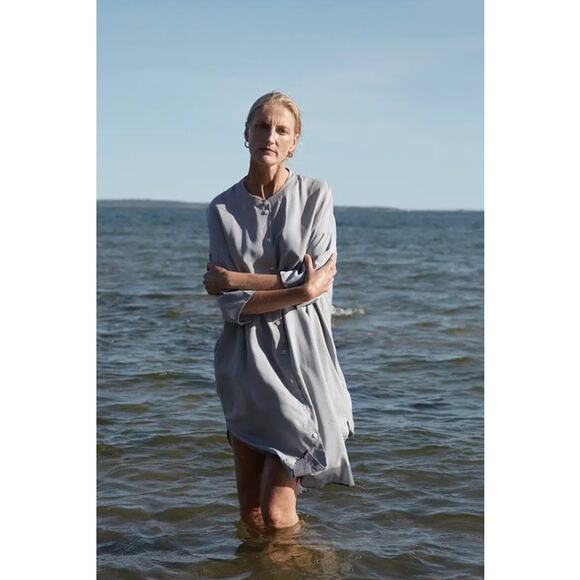 A PART OF THE ART Sz S Small Warm Sand Flow Dress Lyocell Shirtdress NWT - Picture 10 of 10